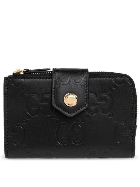 Luxury Gucci Trending 2025 GG Snap Button Leather Medium Card Wallet Black
