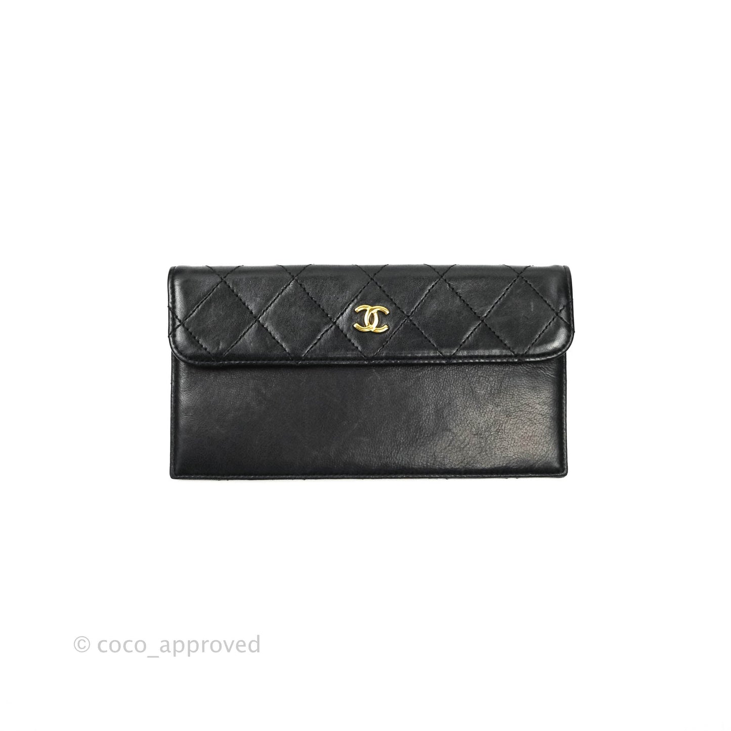 Chanel Vintage Flap Bag with Purse Pouch Black Lambskin 24K Gold Hardware