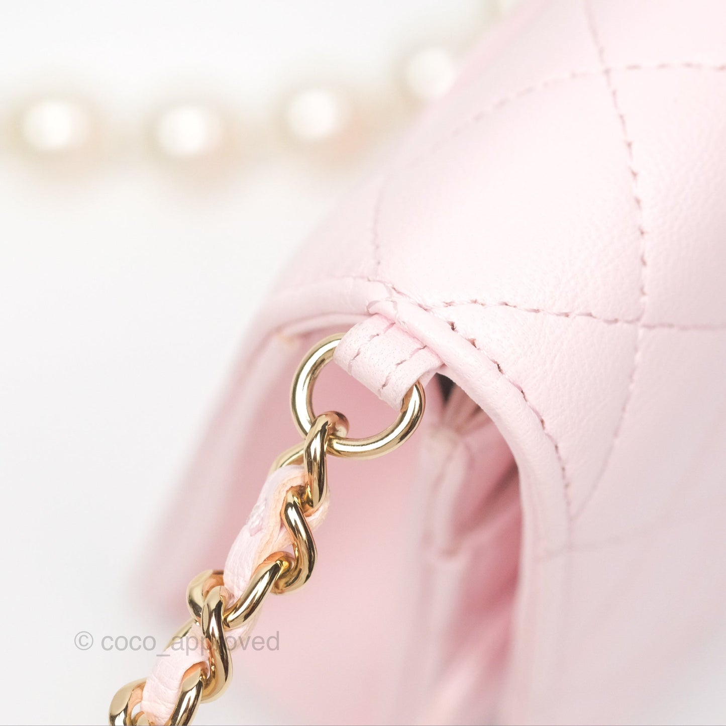 Chanel Wallet On Chain WOC Pearl Chain Iridescent Light Pink Lambskin Gold Hardware