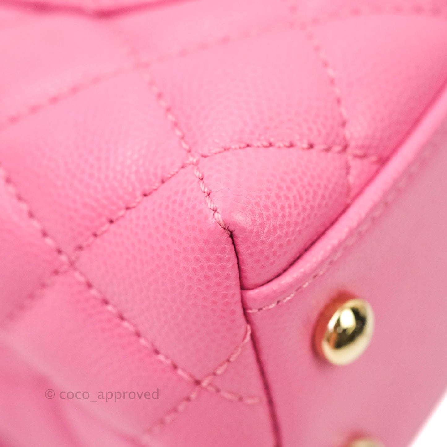 Chanel Extra Mini Coco Handle Quilted Pink Caviar Lizard Embossed Handle Gold Hardware