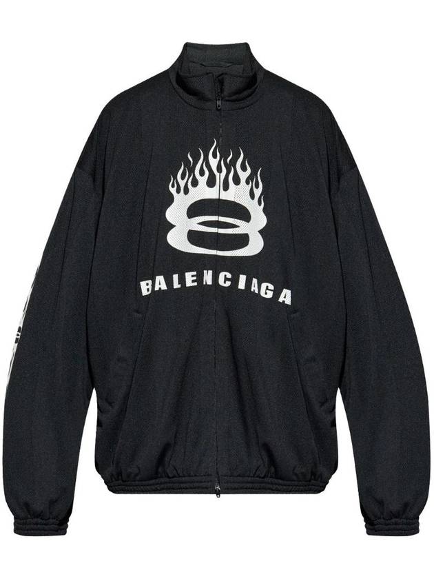 Luxury Balenciaga Flame Print Zip-Up Jacket Black