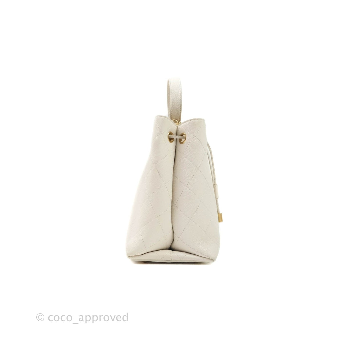 Chanel Grained Calfskin Ivory Drawstring Bucket Bag Aged Gold Hardware