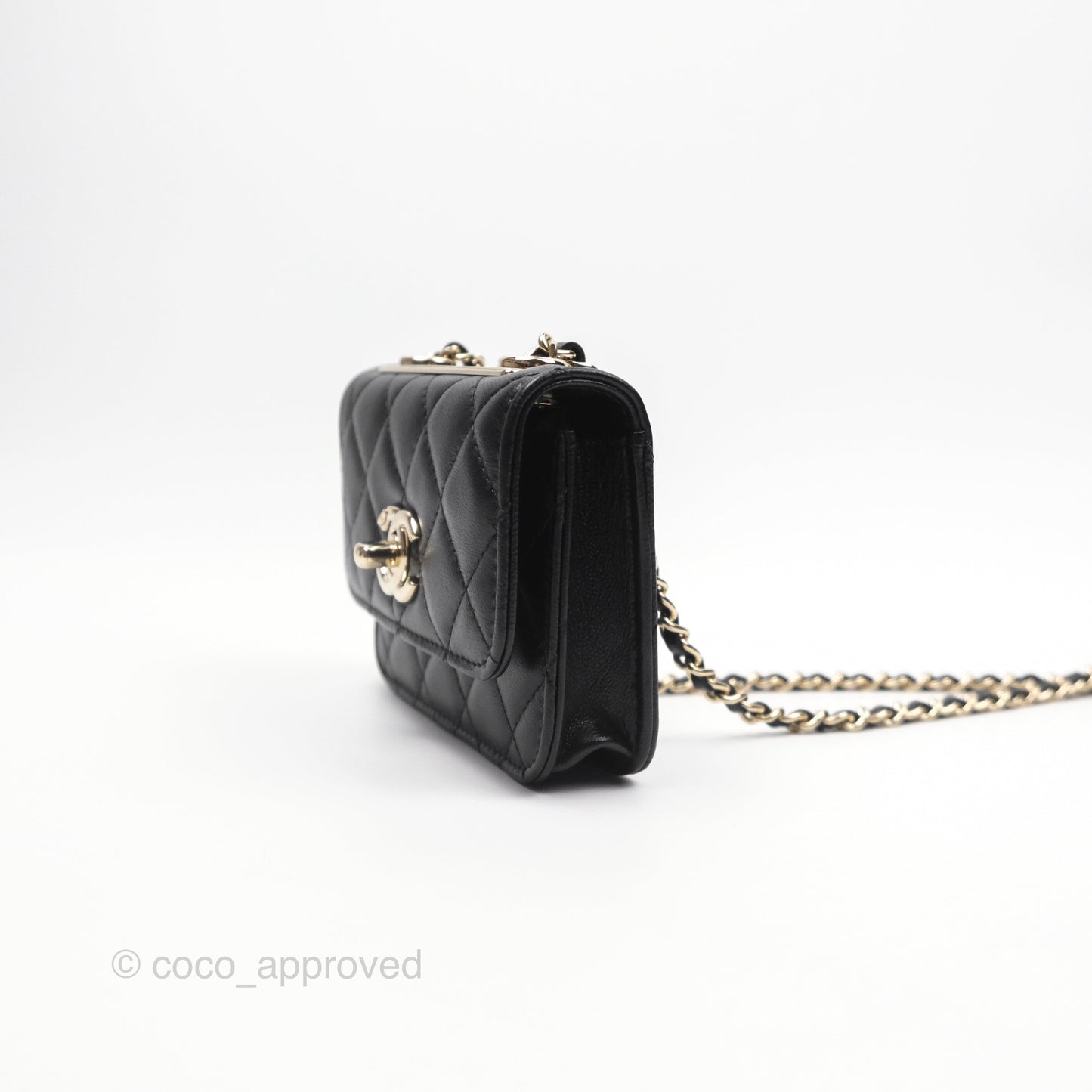 Chanel Mini Quilted Trendy CC Card Holder With Chain Black Lambskin Gold Hardware