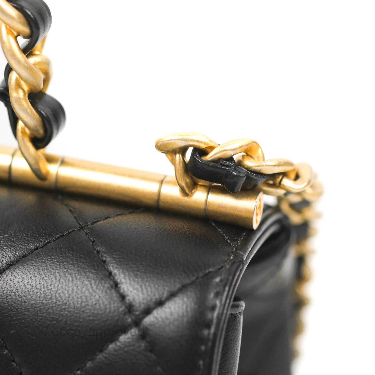 Chanel La Parisienne Top Handle Flap Bag Black Lambskin Aged Gold Hardware