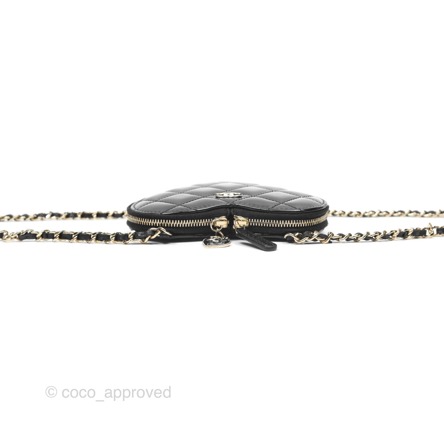 Chanel Heart Clutch with Chain with Coin Purse Black White Patent