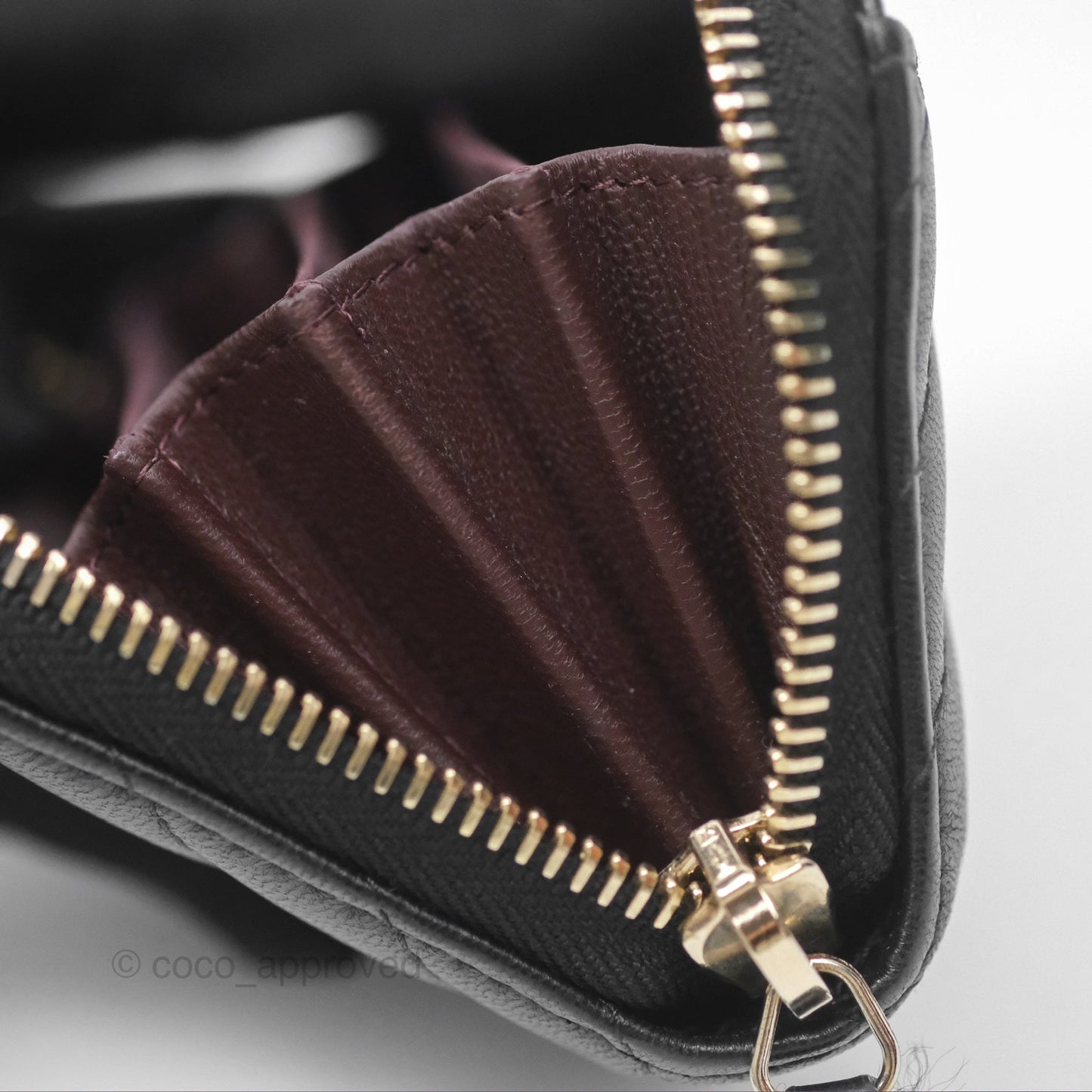 Chanel Chevron Zipped Coin Purse Black Lambskin Gold Hardware