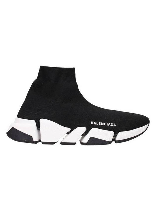 Luxury Balenciaga WoMen's Speed 2.0 Trainer Black Knit White Sole High Top Sneakers Black