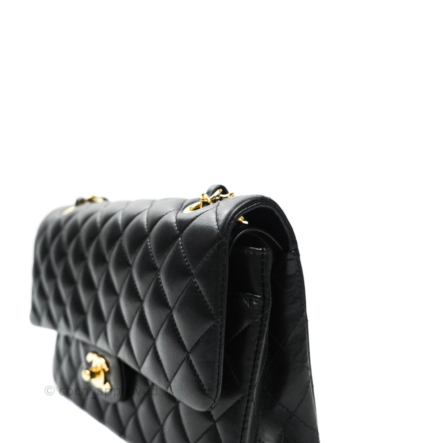Chanel Classic M/L Medium Double Flap Black Lambskin Gold Hardware