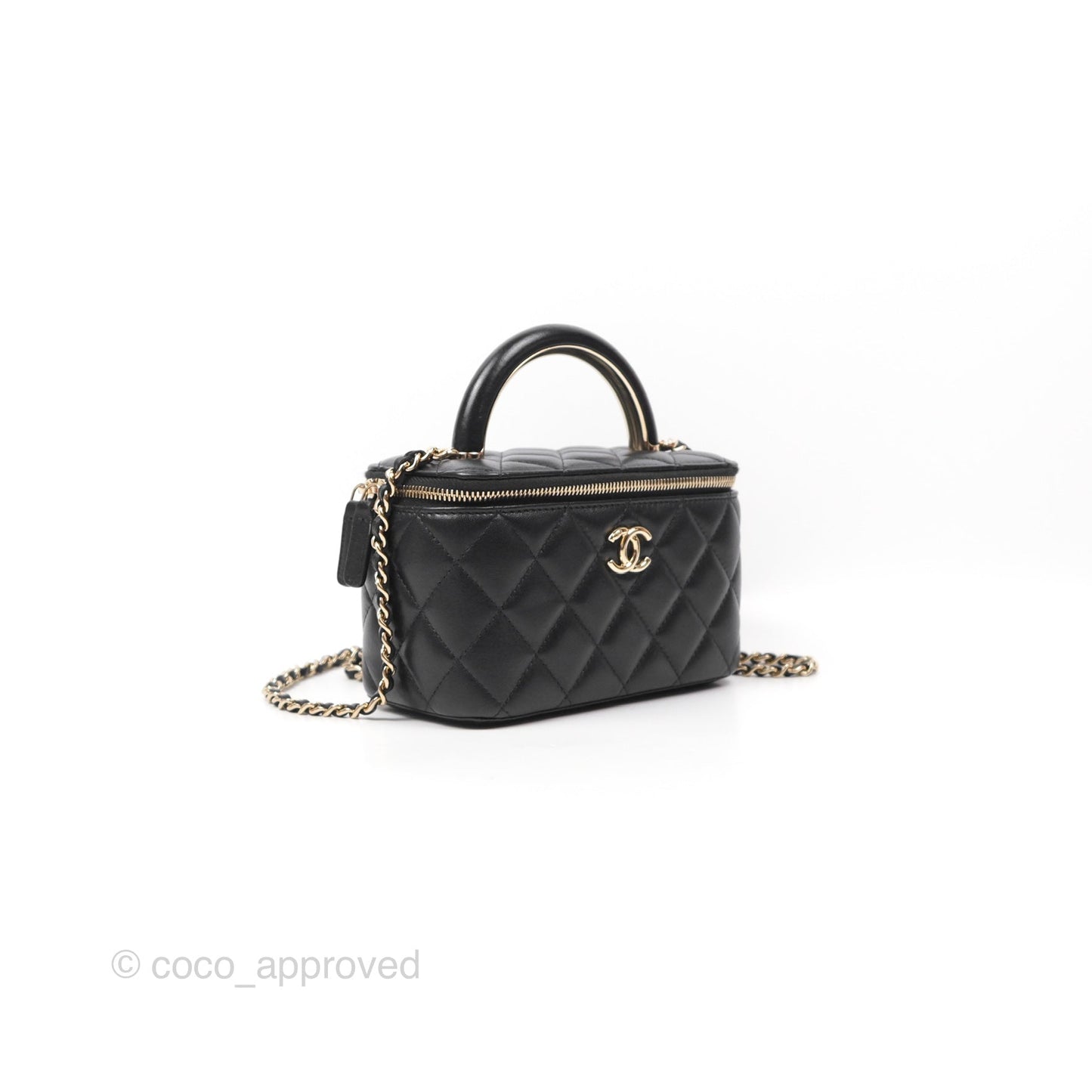 Chanel Top Handle Vanity Rectangular Black Lambskin Gold Hardware