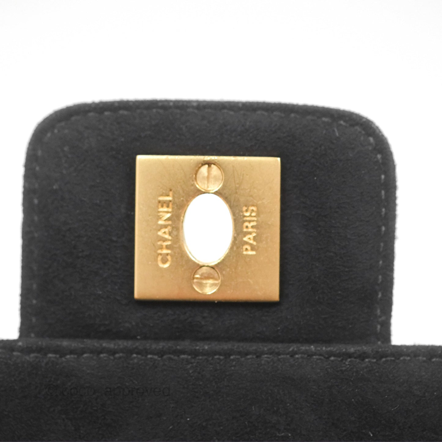 Chanel Bar Flap Black Suede Blushed Gold Hardware