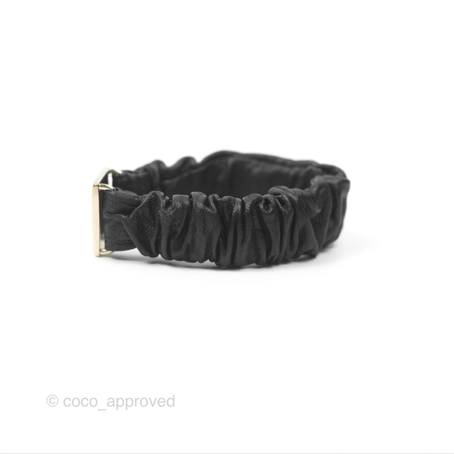 Chanel CC Black Leather Hair Accessory Gold Tone 21B