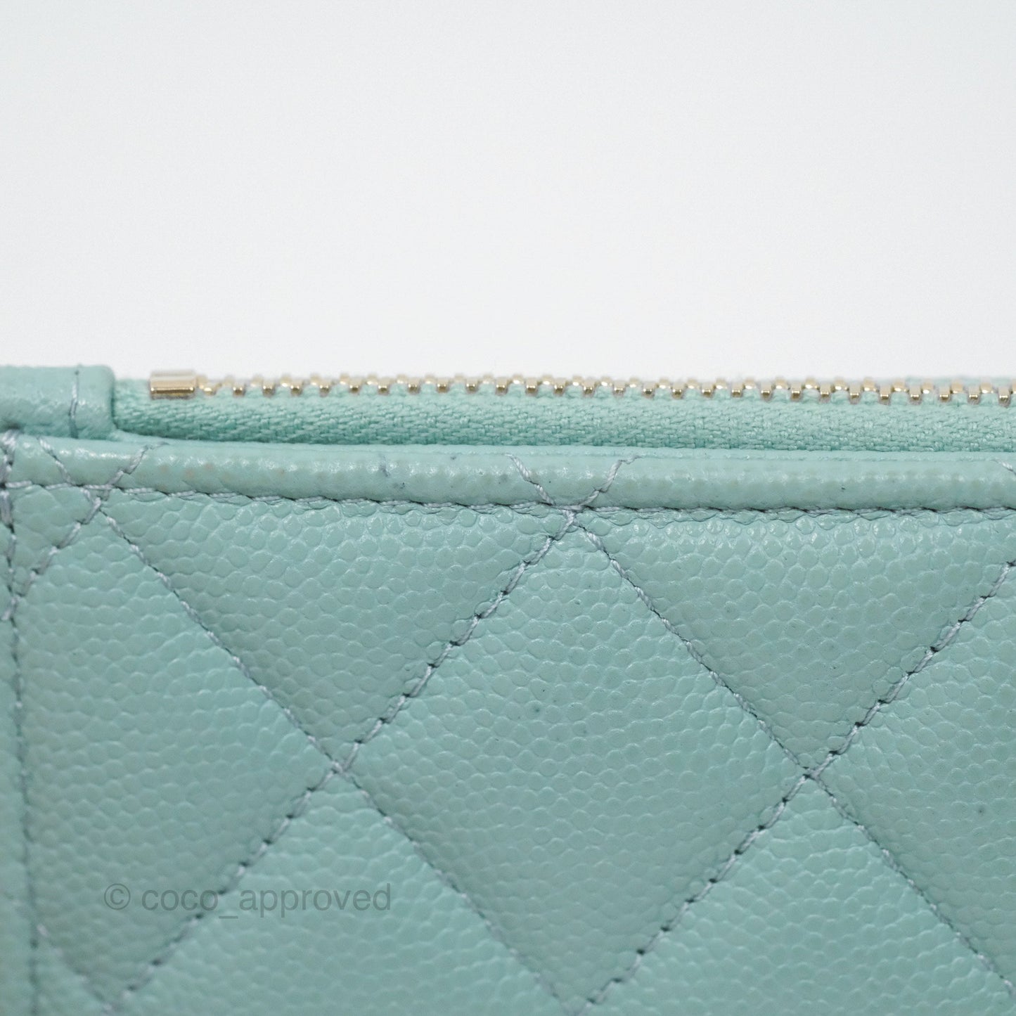 Chanel Quilted Zip Flap Card Holder Tiffany Blue Caviar Gold Hardware