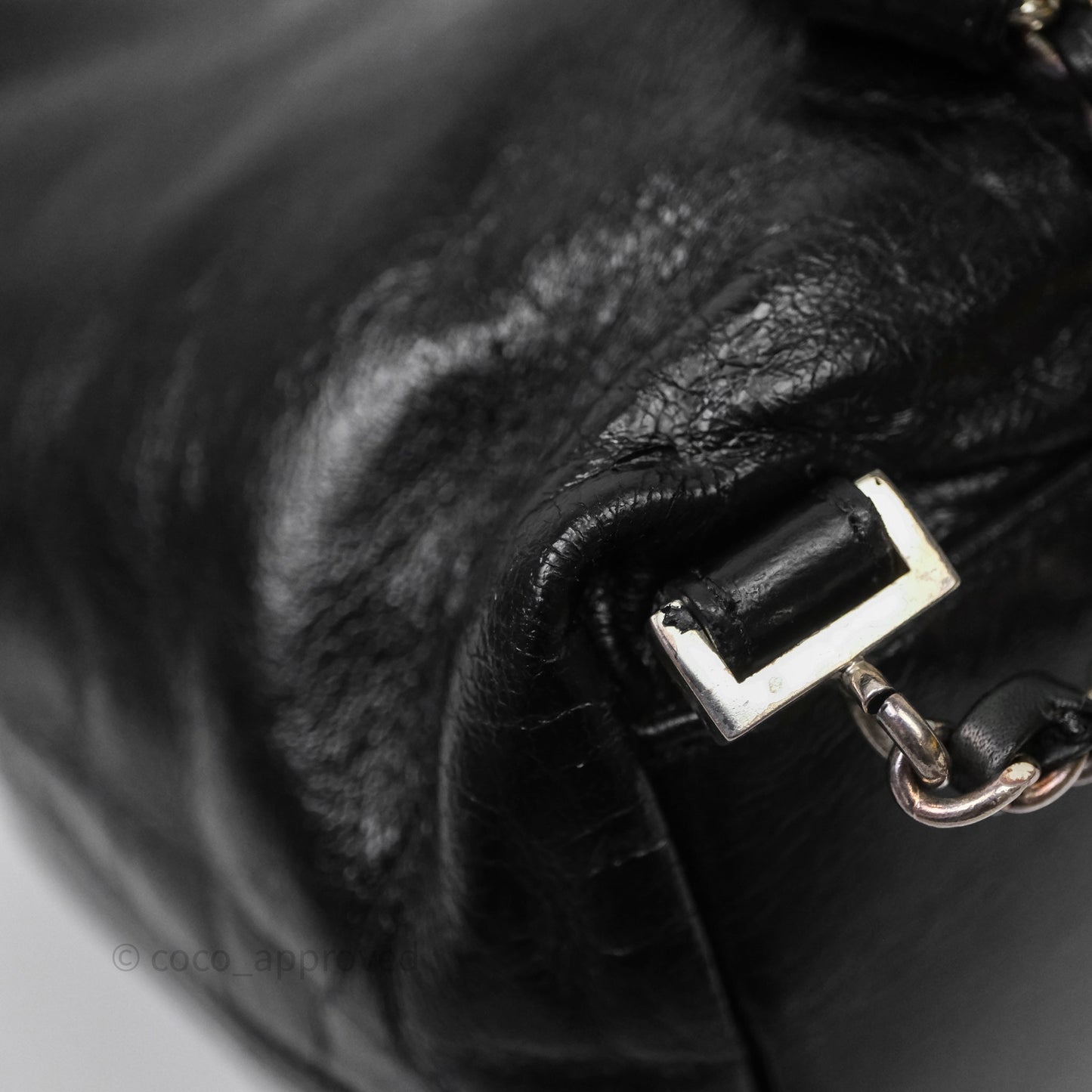 Chanel Vintage CC Drawstring Bag Black Calfskin Silver Hardware