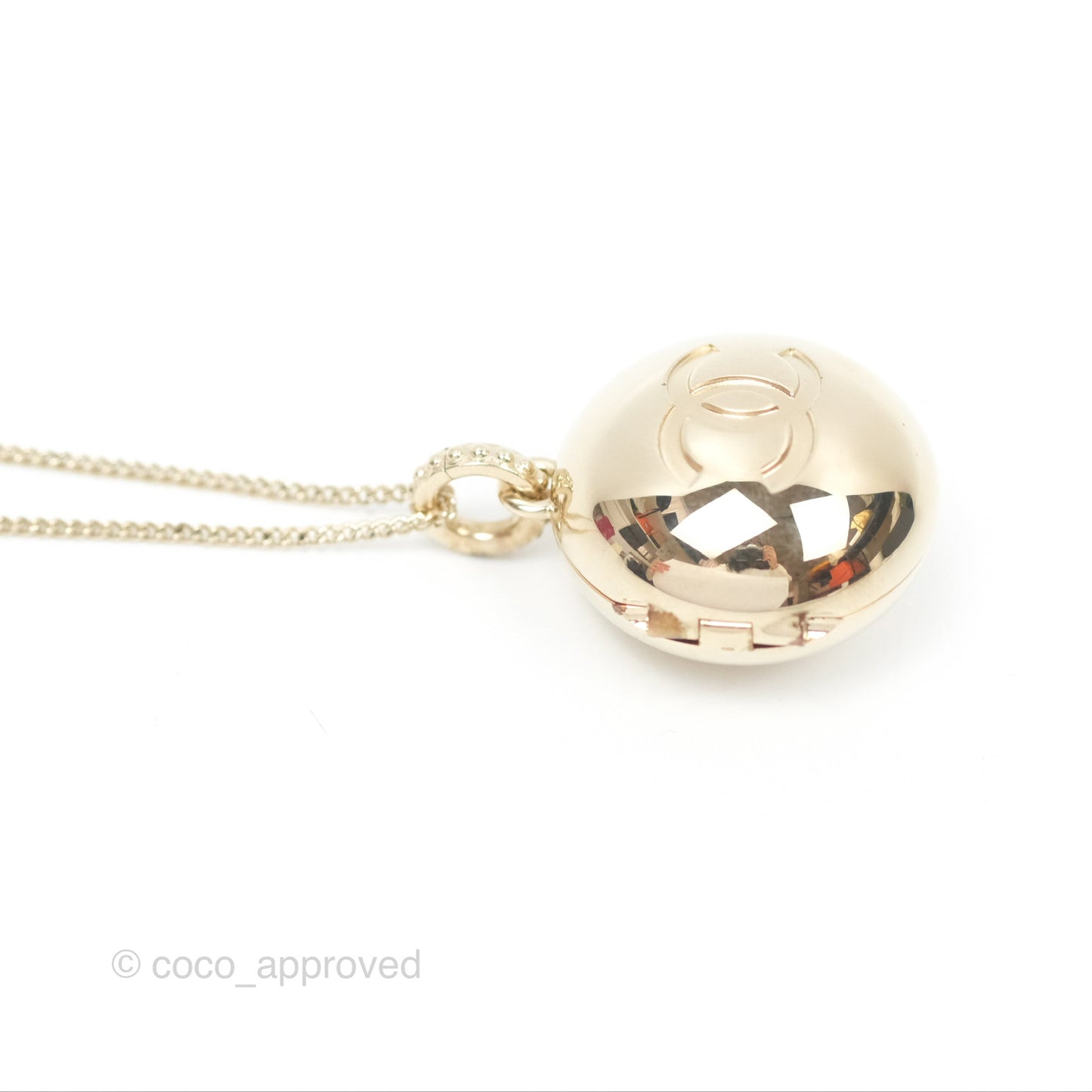 Chanel CC Sphere Locket Necklace Gold Tone 21S