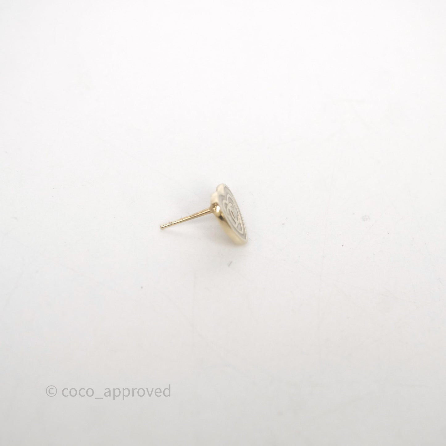 Chanel CC Heart Earrings White Gold Tone 24S