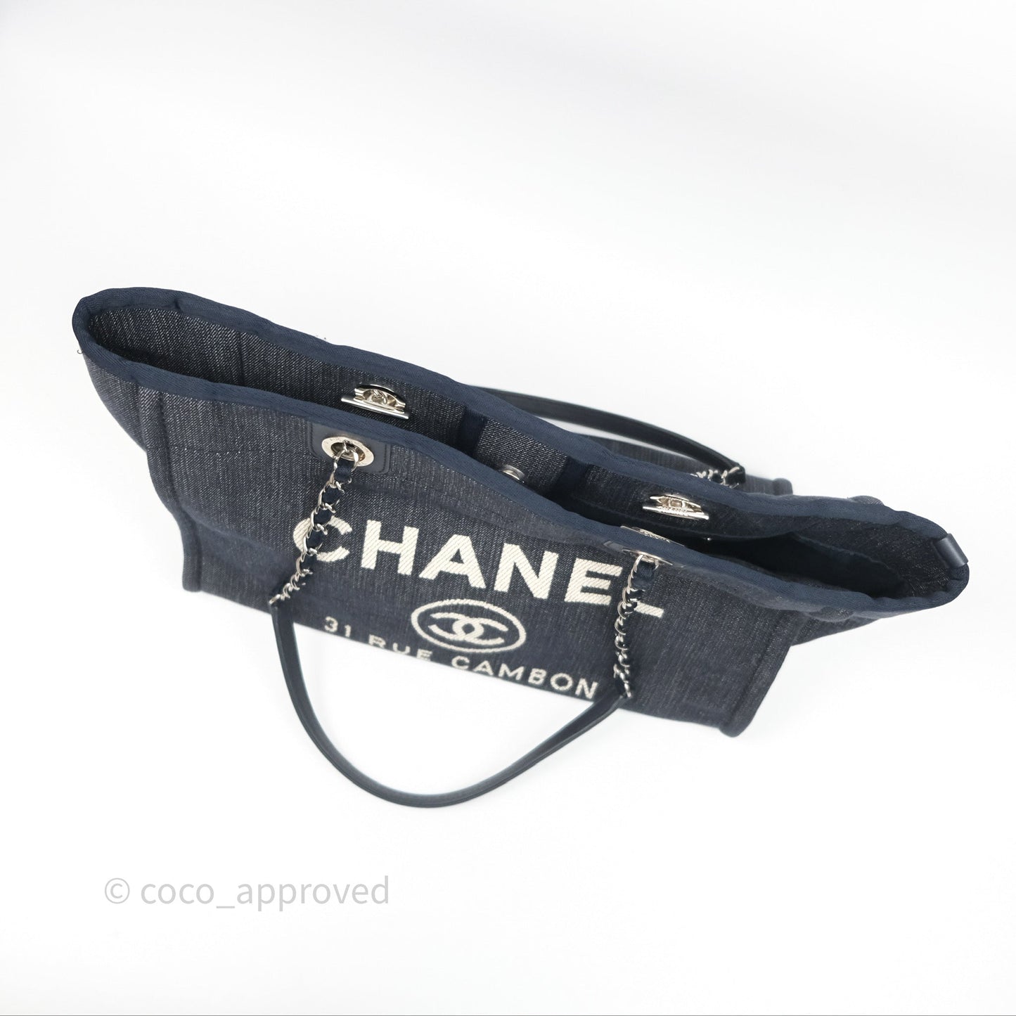 Chanel Medium Deauville Navy Canvas Silver Hardware