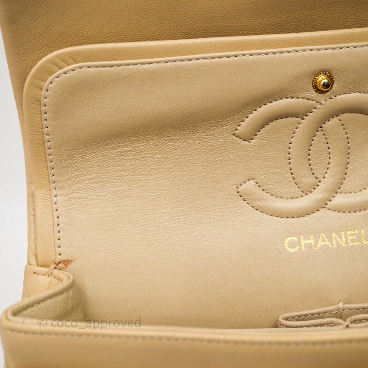 Chanel Vintage Small Classic Flap Beige Lambskin 24K Gold Hardware
