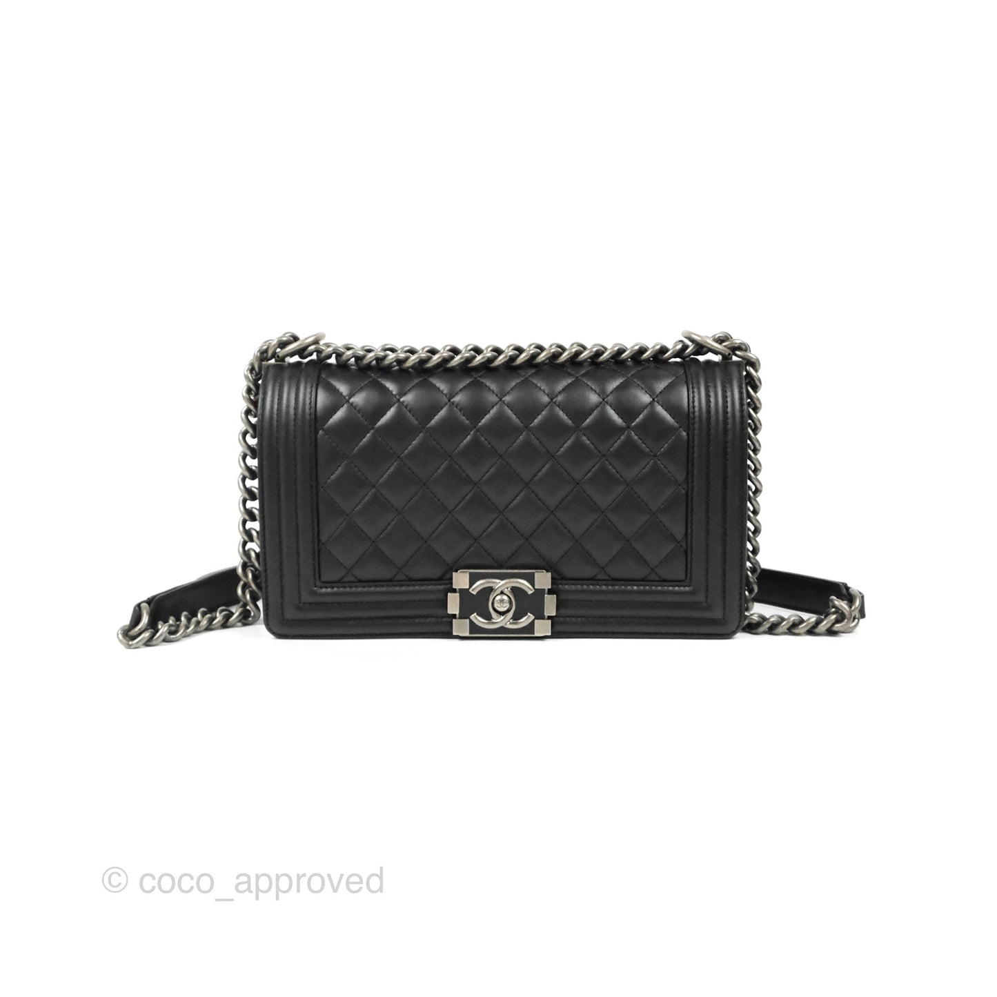 Chanel Quilted Medium Boy Black Calfskin Ruthenium Hardware