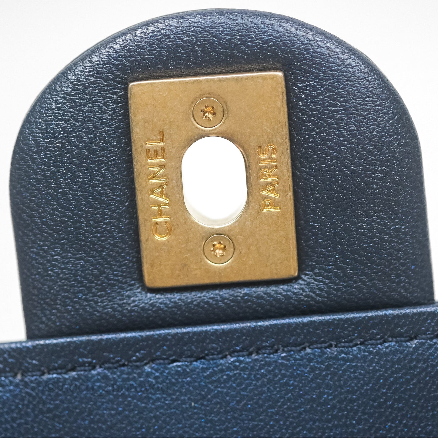 Chanel Small Quilted Chic Pearls Flap Iridescent Navy Goatskin Aged Gold Hardware