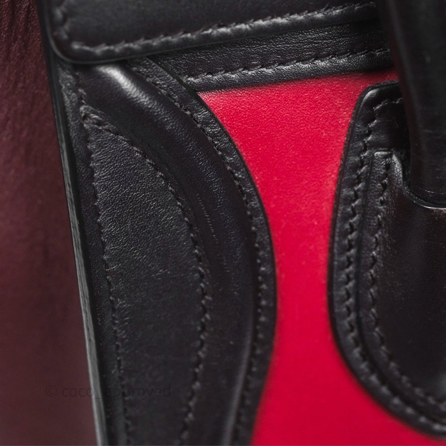 Celine Nano Luggage Satin Calfskin Gold Hardware Red/ Dark Brown