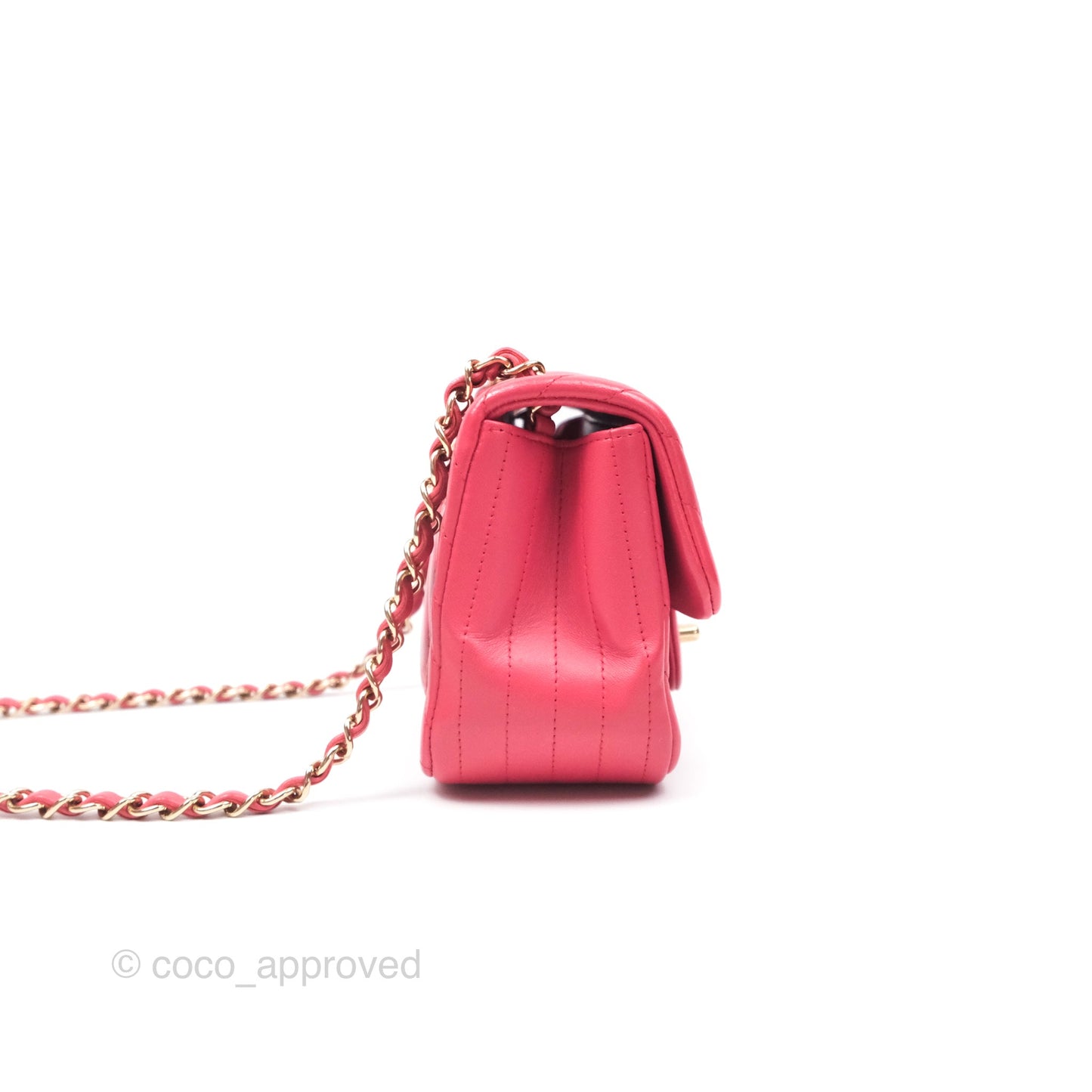 Chanel Mini Square Flap Chevron Dark Pink Lambskin Gold Hardware
