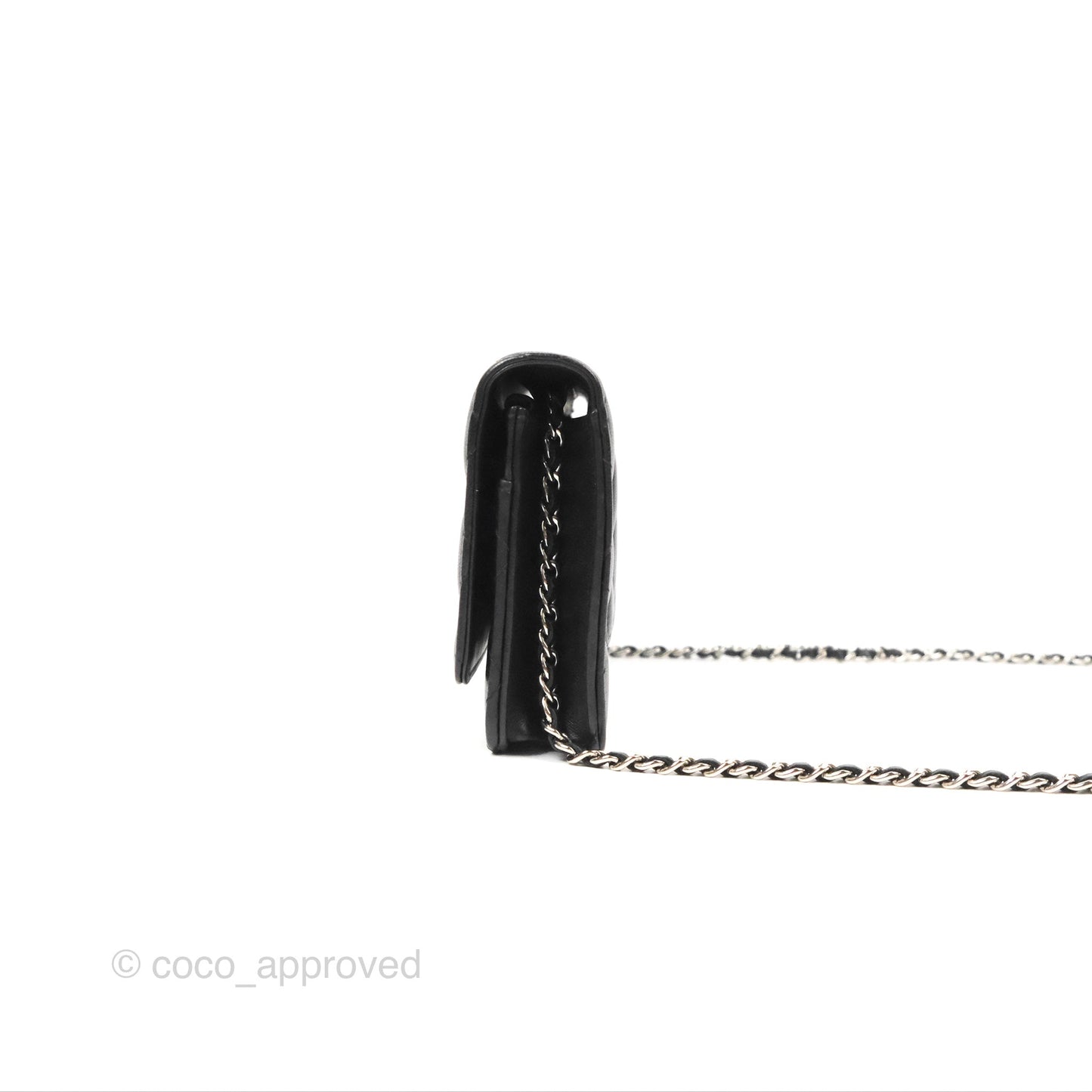 Chanel Classic Quilted Wallet On Chain WOC Black Lambskin Silver Hardware