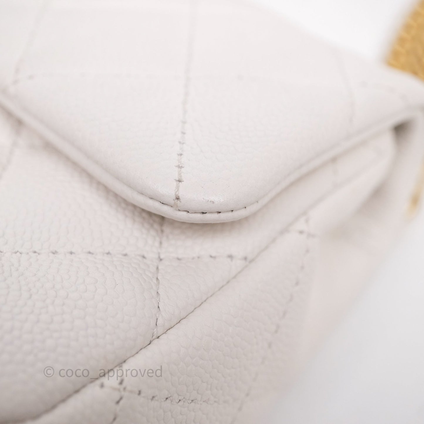 Chanel Heart Crush Mini Flap Bag White Caviar Aged Gold Hardware