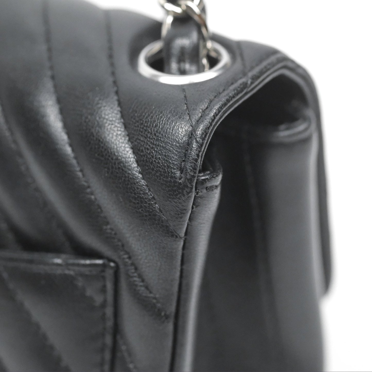 Chanel Mini Square Black Chevron Lambskin Silver Hardware