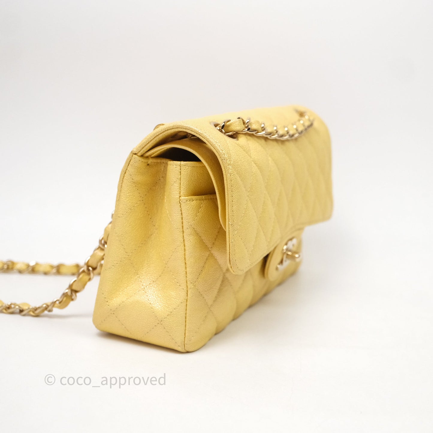 Chanel Small Classic Quilted Flap Iridescent Yellow Caviar Gold Hardware