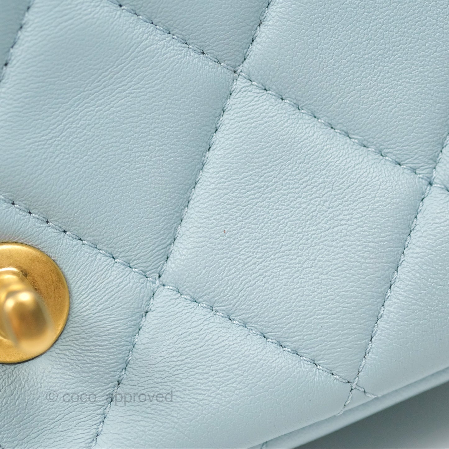 Chanel Quilted Enamel Pending CC Mini Square Flap Baby Blue Lambskin 22P