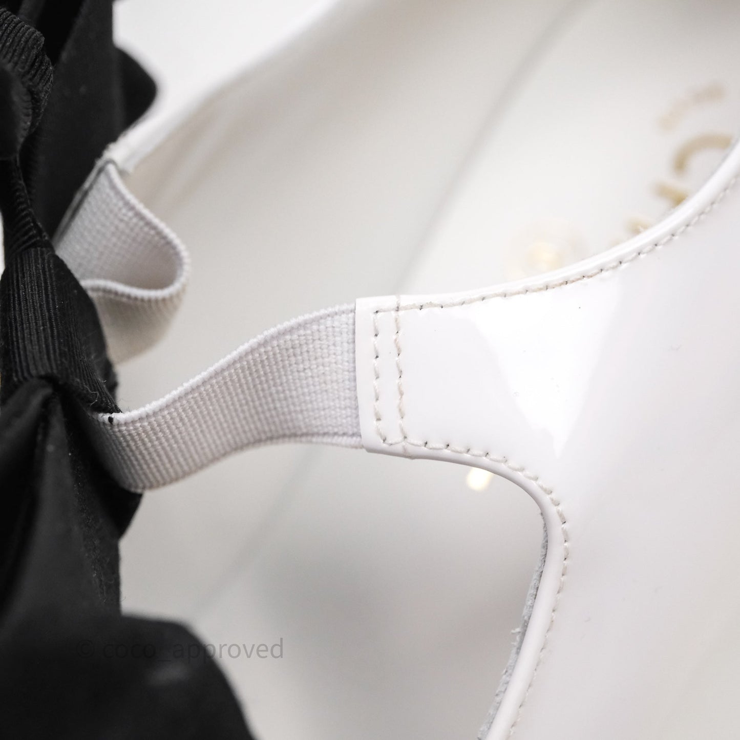 Chanel CC Ribbon Mary Jane Block Heels White Patent Size 39