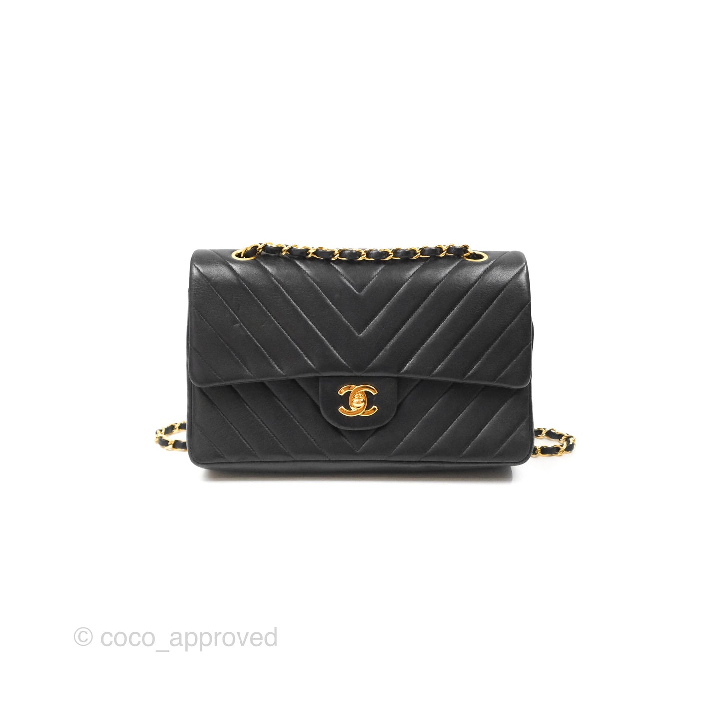 Chanel Vintage Medium Classic Flap Chevron Black Lambskin 24K Gold Hardware
