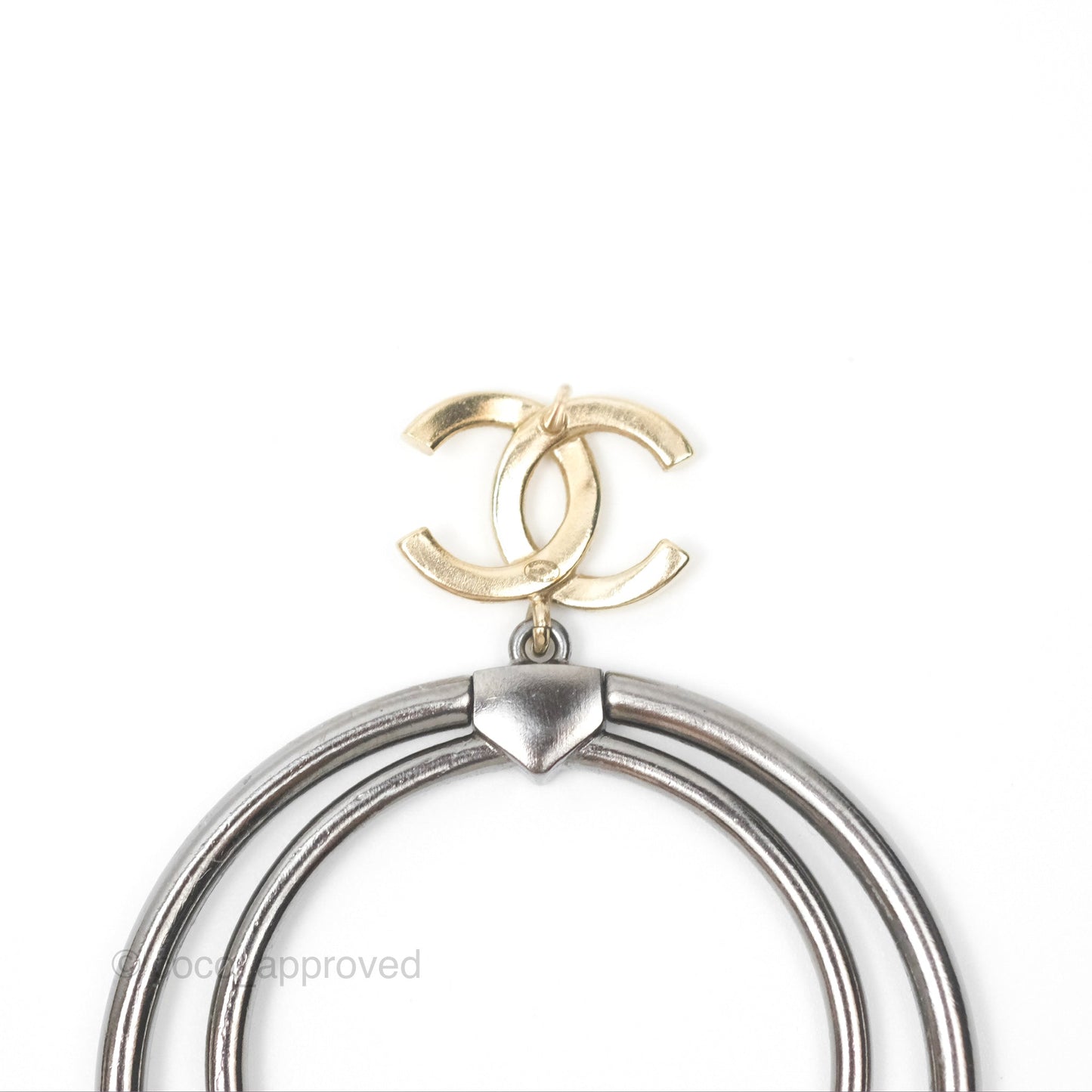 Chanel CC Circles Crystal Drop Earrings Brushed Gold Tone & Gun Metal 20P