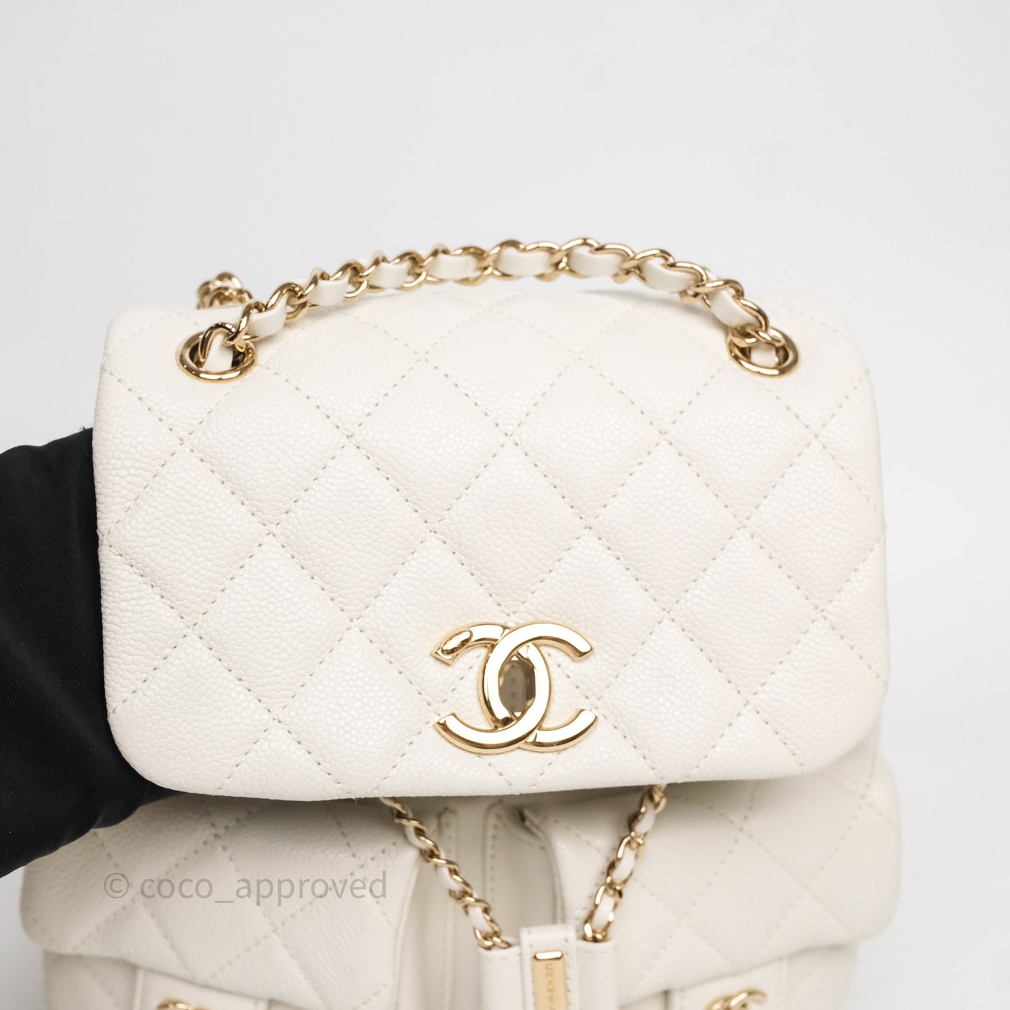 Chanel Duma Backpack Medium White Caviar Gold Hardware