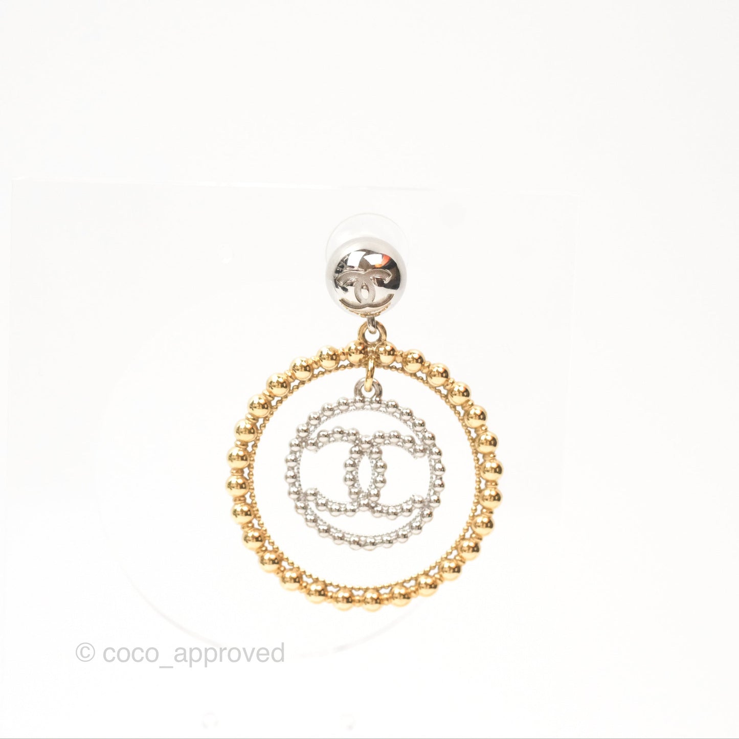 Chanel CC Hoop Drop Earrings Silver Gold Tone 22C