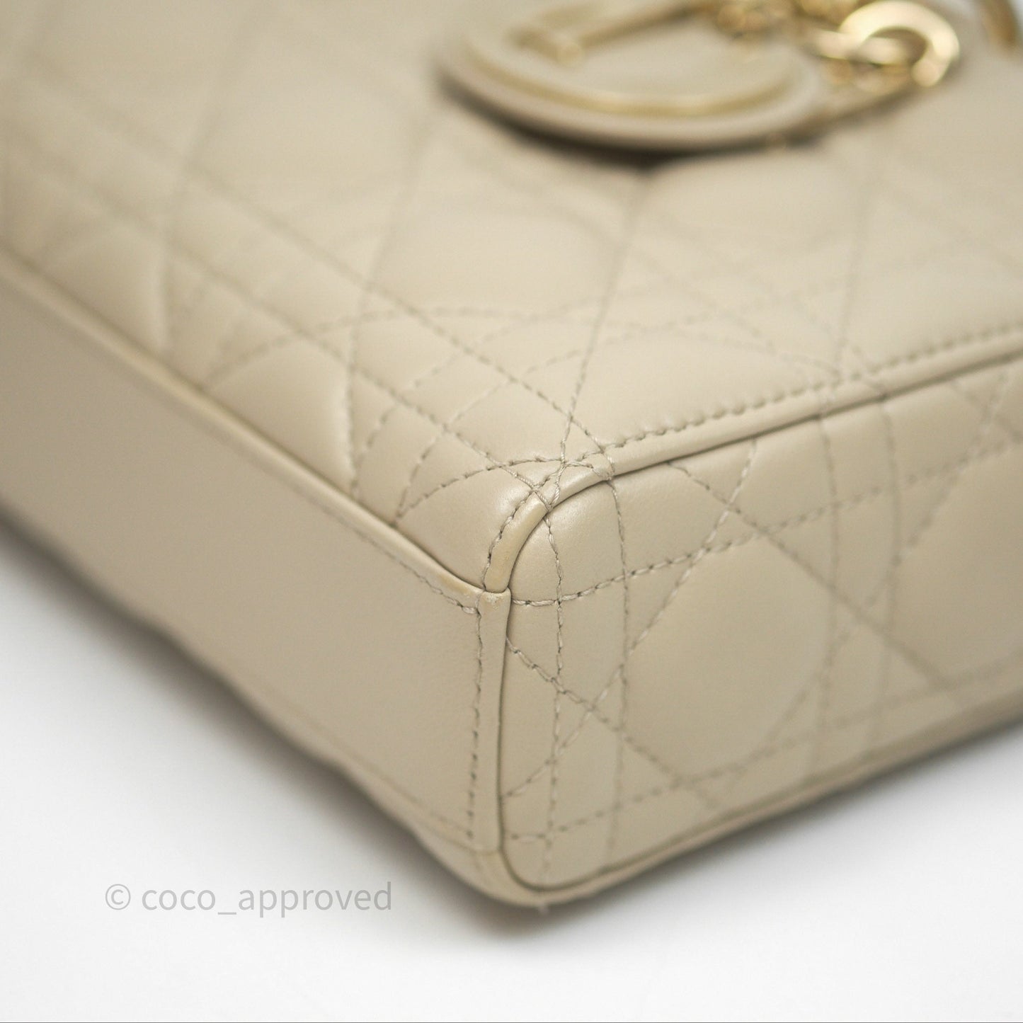 Dior Medium Lady D-Joy Bag Sand Lambskin Cannage Gold Hardware