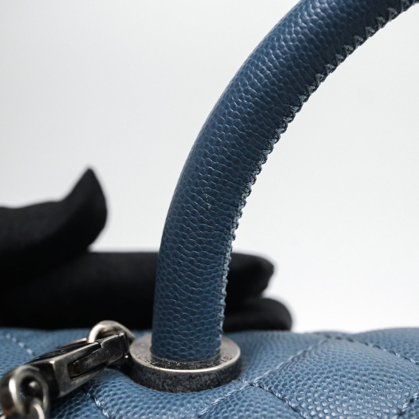 Chanel Medium Coco Handle Quilted Aged Caviar Dark Blue Ruthenium Hardware