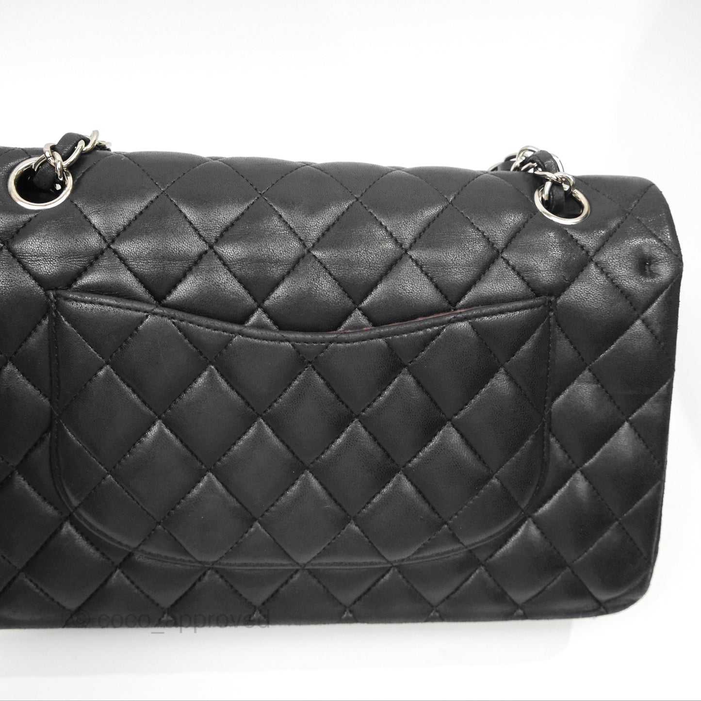 Chanel Classic M/L Medium Flap Quilted Black Lambskin Silver Hardware
