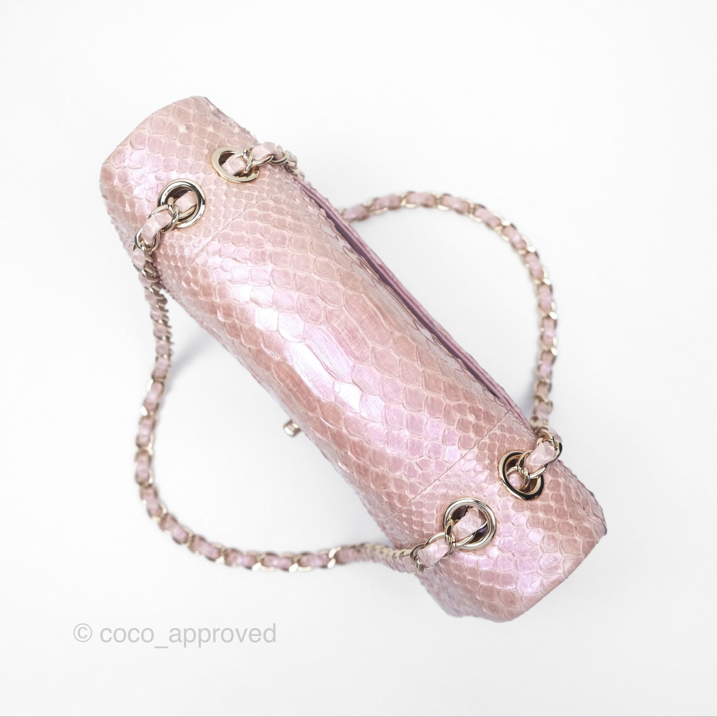 Chanel Classic M/L Medium Flap Quilted Iridescent Pink Python Gold Hardware