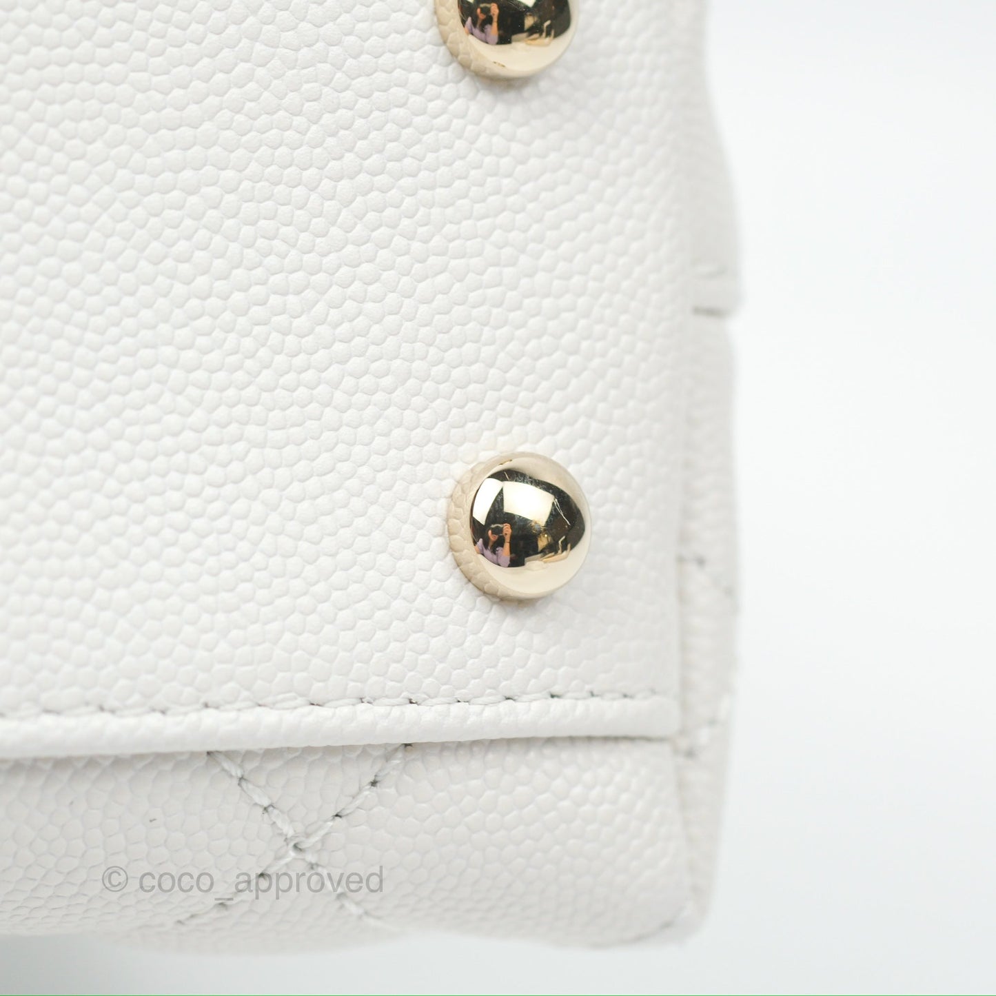 Chanel Small Quilted Coco Handle White Caviar Gold Hardware
