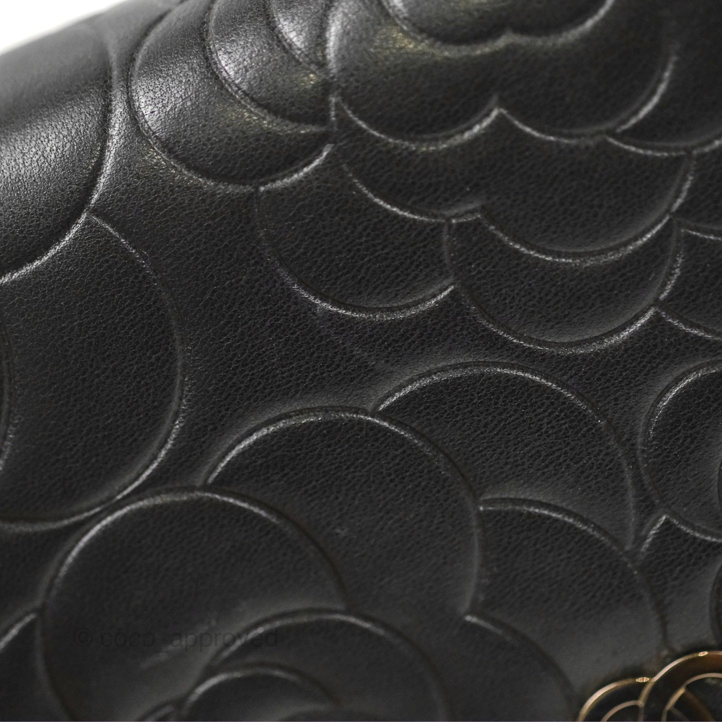 Chanel Camellia Embossed Wallet on Chain WOC Black Lambskin Silver Hardware