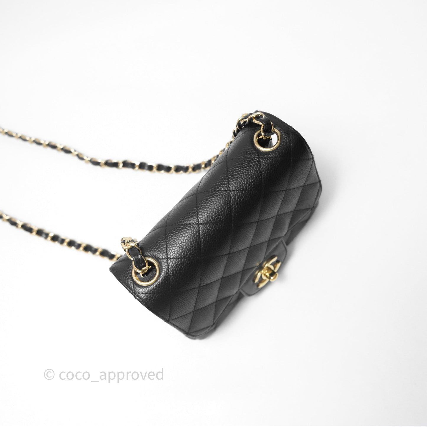 Chanel Vintage Mini Square Flap Quilted Black Caviar 24K Gold Hardware