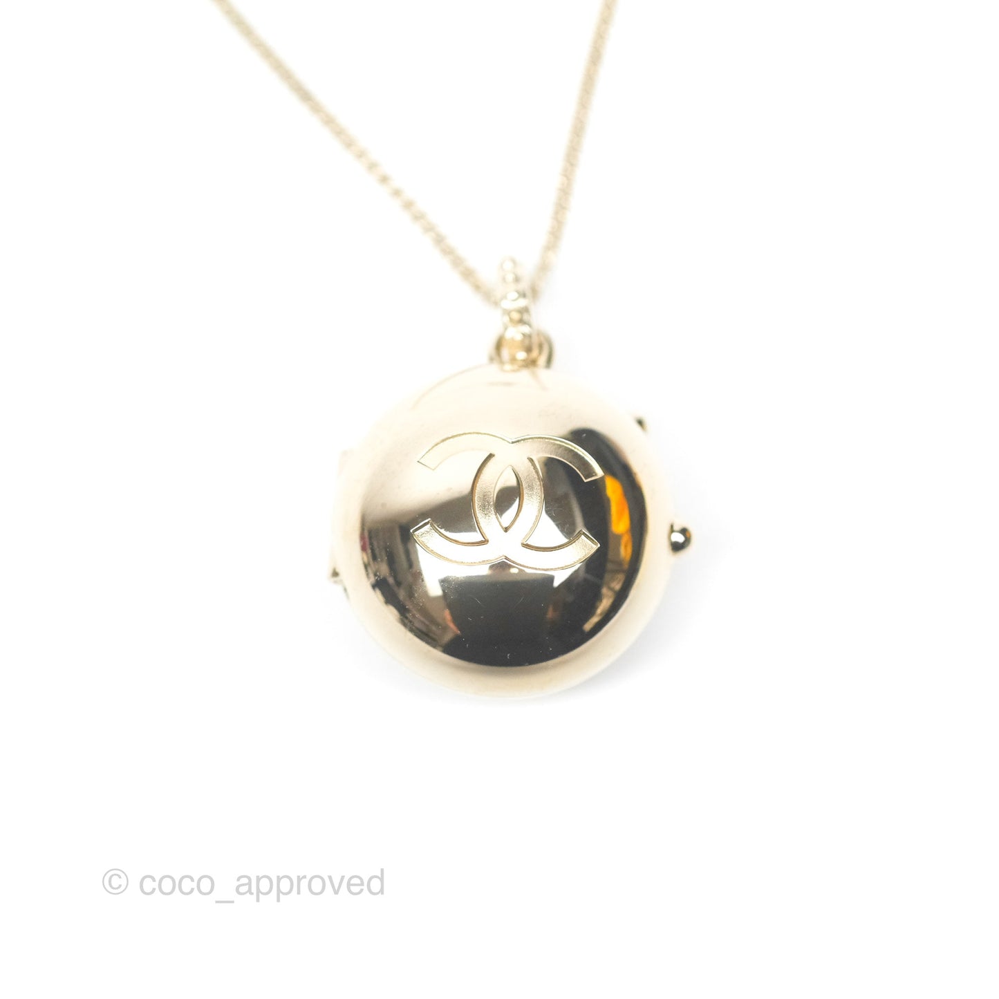Chanel CC Sphere Locket Necklace Gold Tone 21S