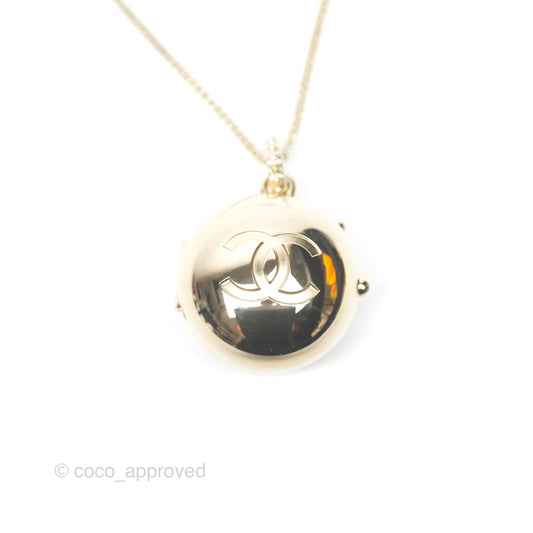 Chanel CC Sphere Locket Necklace Gold Tone 21S