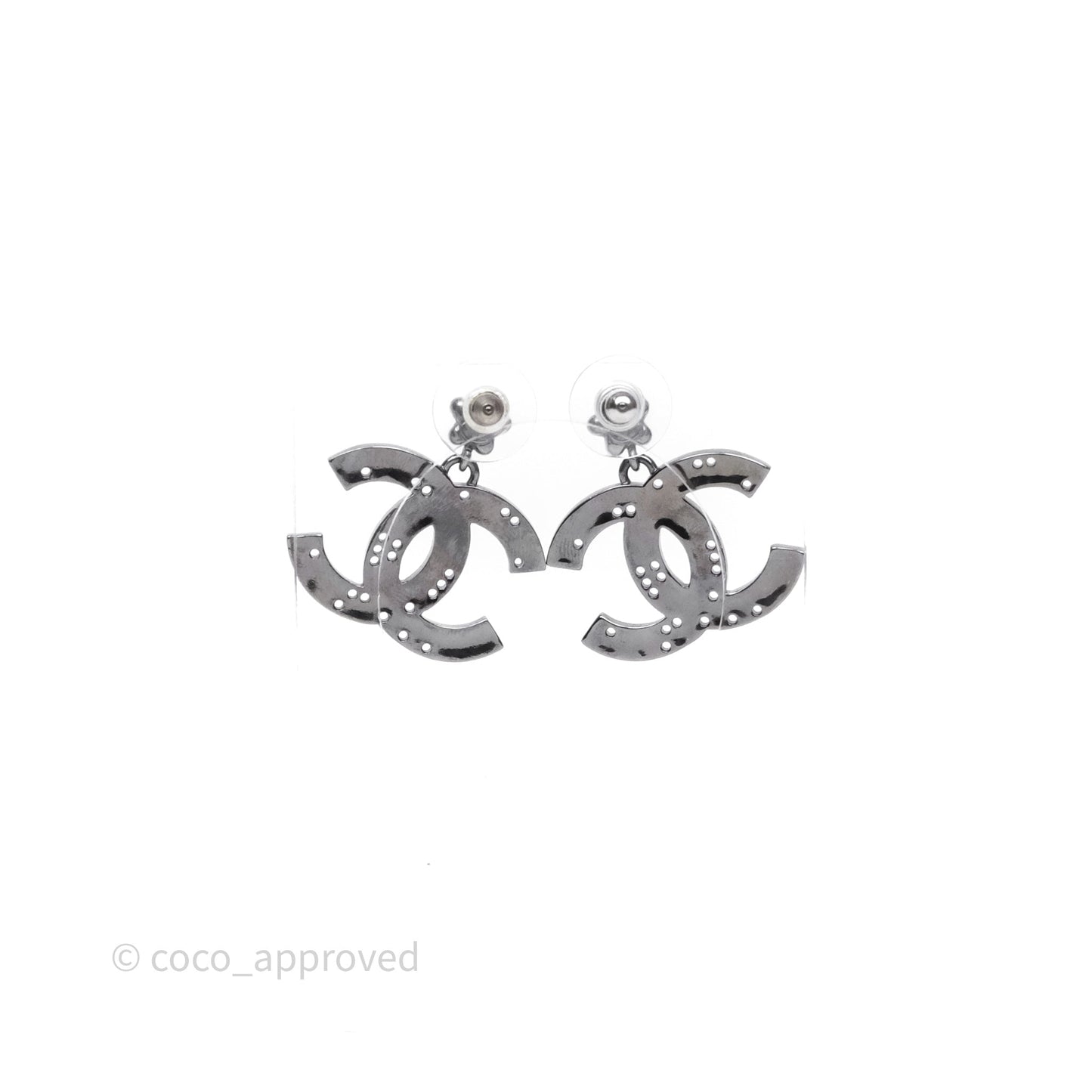 Chanel Gunmetal Star Crystal CC Dangle Earrings 24K