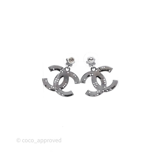 Chanel Gunmetal Star Crystal CC Dangle Earrings 24K