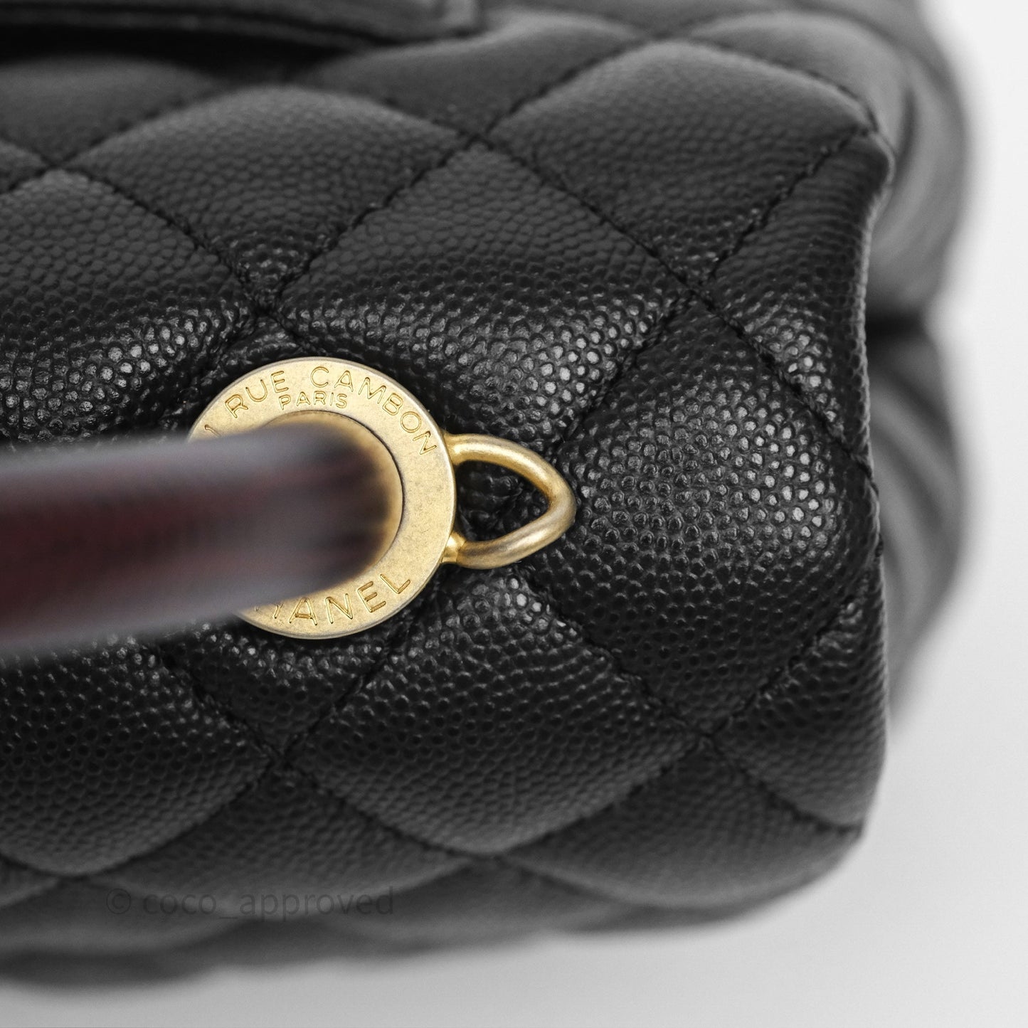Chanel Small Coco Handle Quilted Black Caviar Aged Gold Hardware Lizard Handle