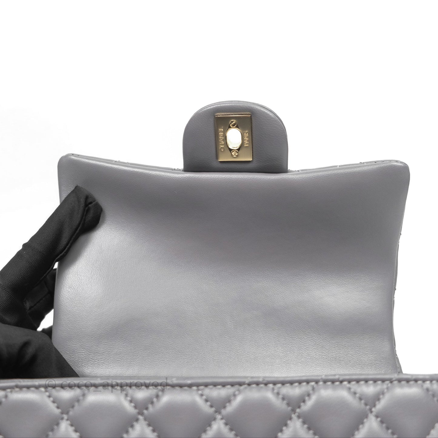 Chanel Top Handle Mini Rectangular Flap Grey Lambskin Gold Hardware