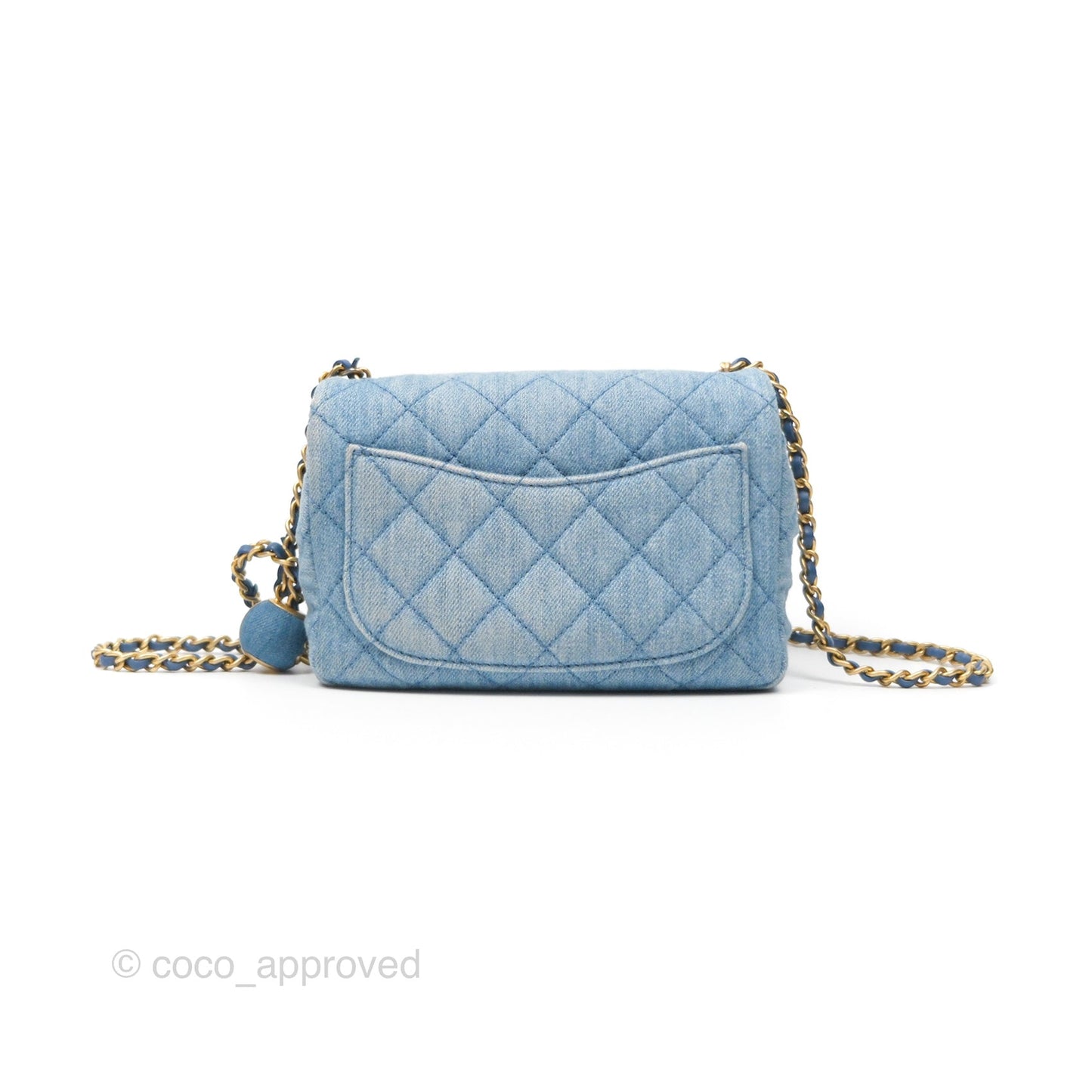 Chanel Mini Square Pearl Crush Quilted Denim Aged Gold Hardware