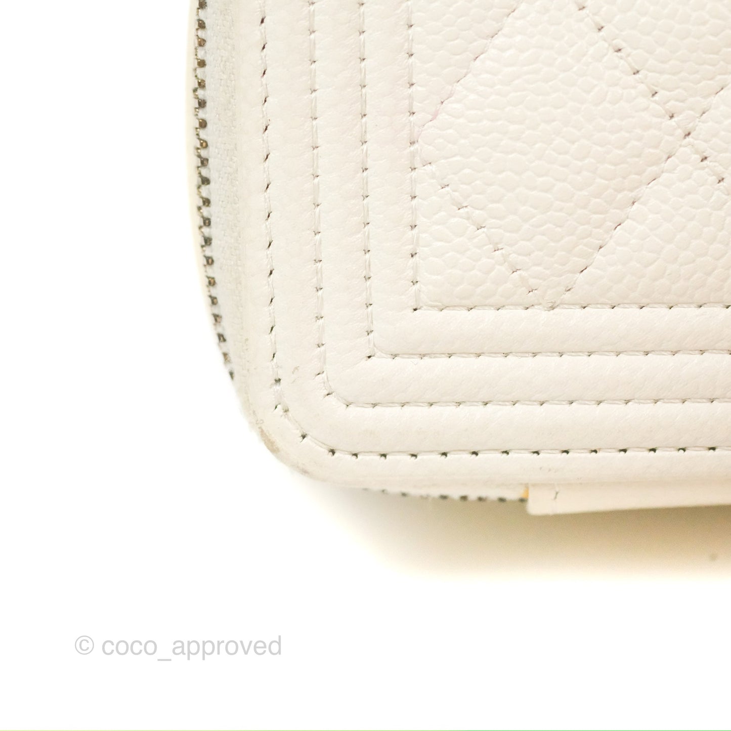 Chanel Mini Boy Clutch with Chain White Caviar Aged Gold Hardware